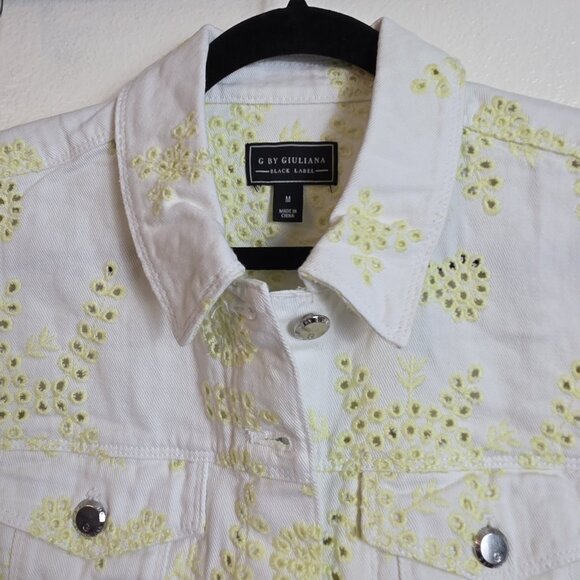 G by Giuliana Jacket Womens Medium Eyelet Embroidered Denim Button Floral M - Picture 6 of 16
